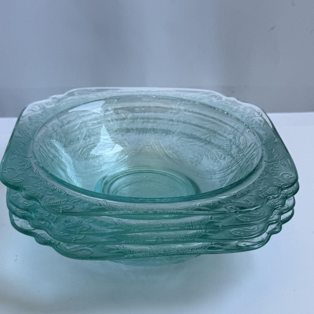 Vintage Depression Glass Recollection Madrid Teal Cereal Salad Bowl Set of 4